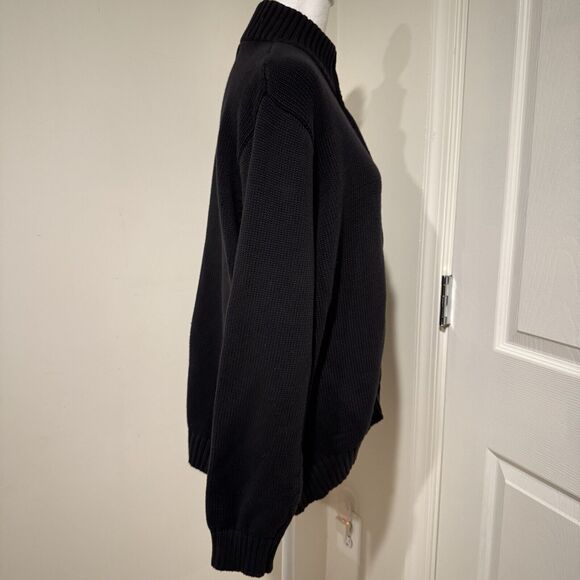 Lands End Vintage 100% Black Knit Full Zip Sweater SZ XL VGUC - Picture 4 of 11